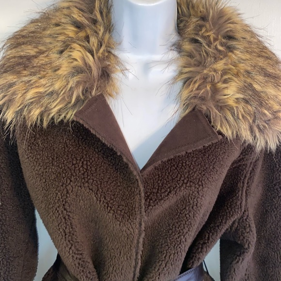 IDEOLOGY Womens 1X Brown Fur Collar Soft Coat Toe Waist WARM - Picture 2 of 7